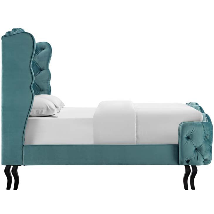 Violette Queen Tufted Wingback Performance Velvet Platform Bed.