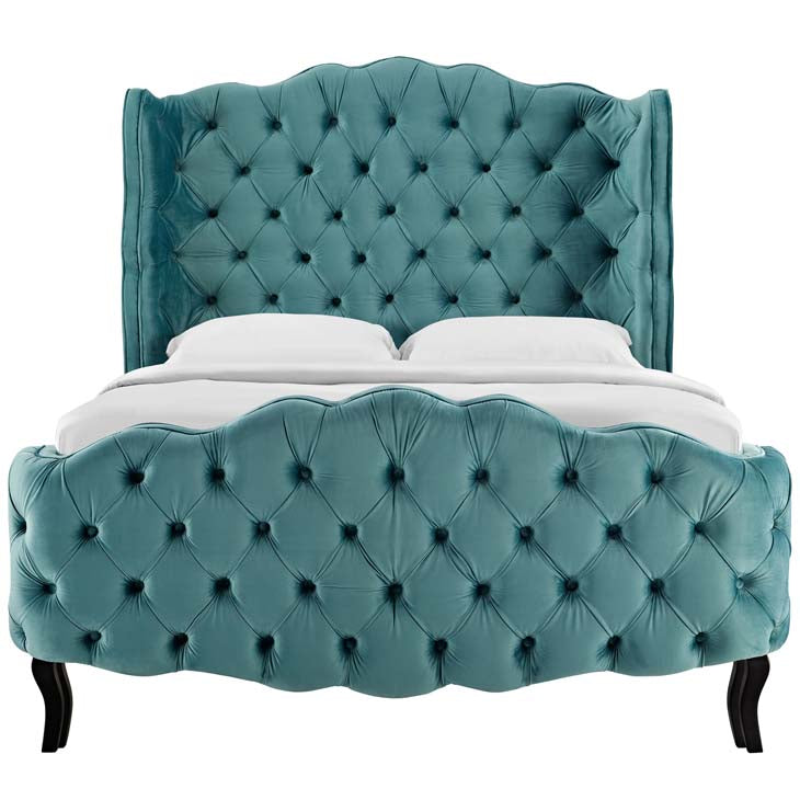 Violette Queen Tufted Wingback Performance Velvet Platform Bed.