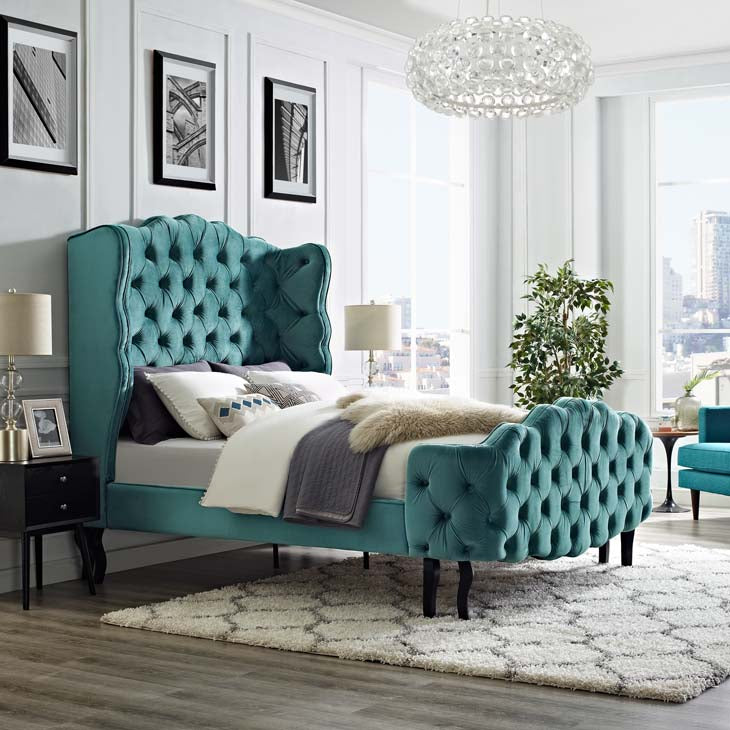 Violette Queen Tufted Wingback Performance Velvet Platform Bed.