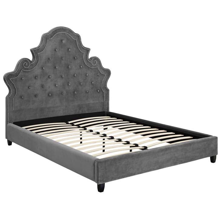 Valentina Queen Velvet Upholstered Platform Bed.