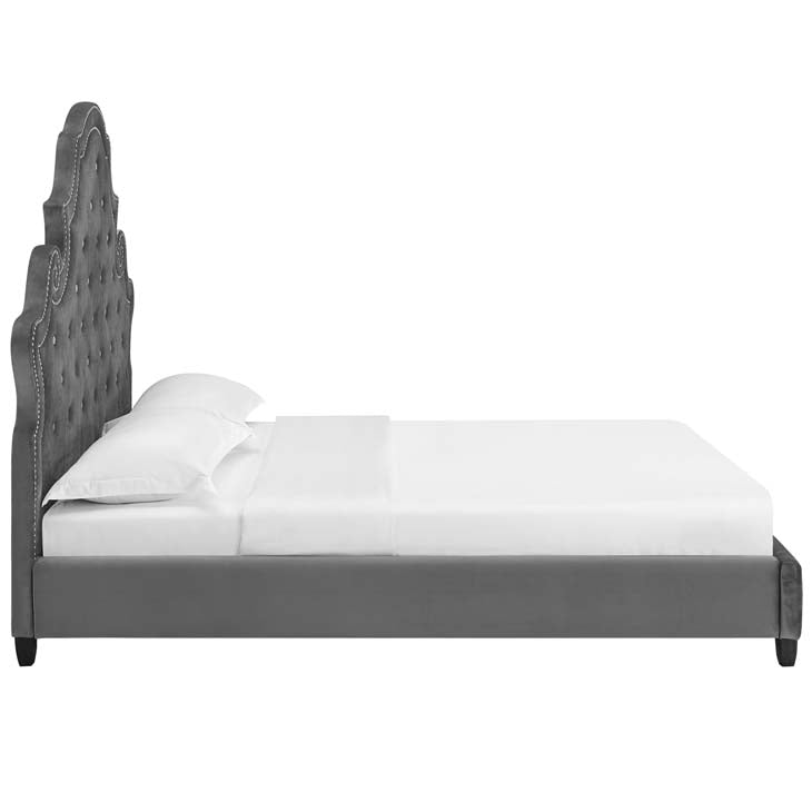 Valentina Queen Velvet Upholstered Platform Bed.