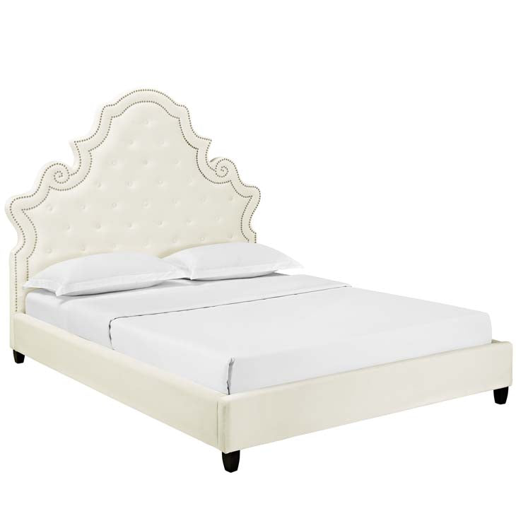 Valentina Queen Velvet Upholstered Platform Bed.