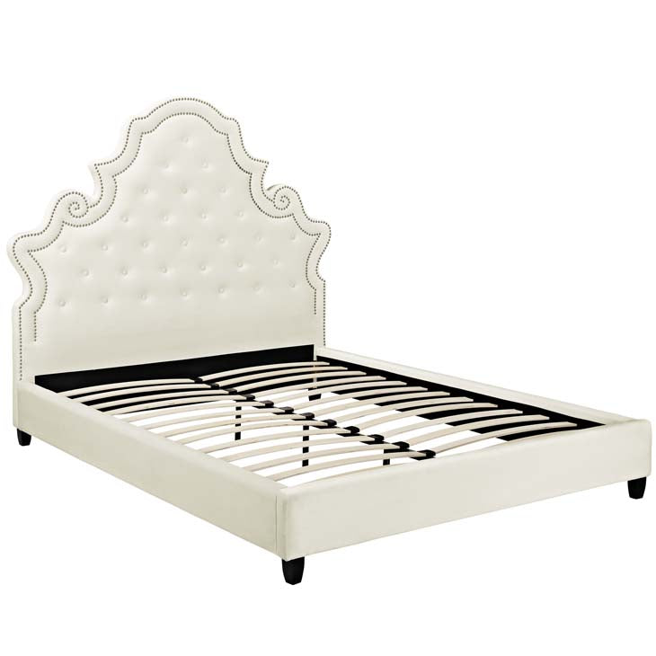 Valentina Queen Velvet Upholstered Platform Bed.