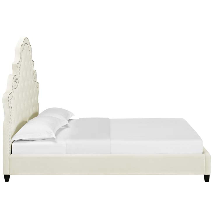 Valentina Queen Velvet Upholstered Platform Bed.