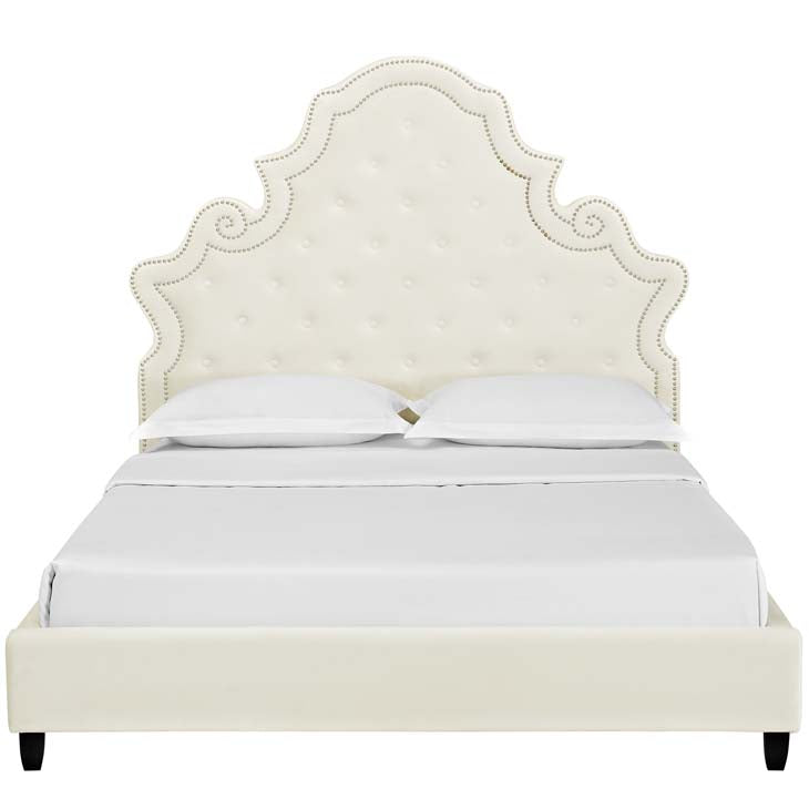 Valentina Queen Velvet Upholstered Platform Bed.