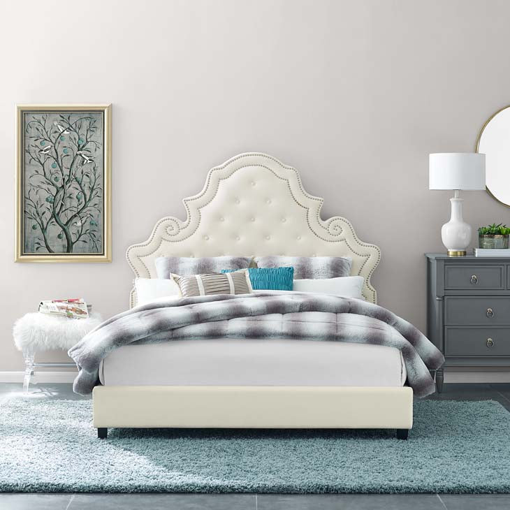 Valentina Queen Velvet Upholstered Platform Bed.