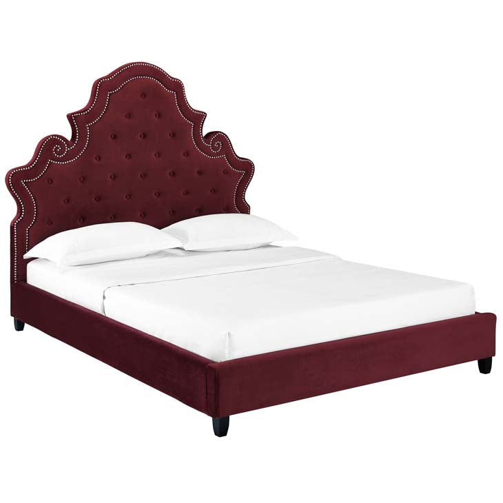 Valentina Queen Velvet Upholstered Platform Bed.