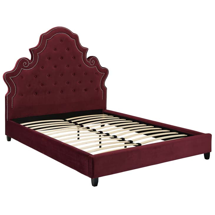 Valentina Queen Velvet Upholstered Platform Bed.