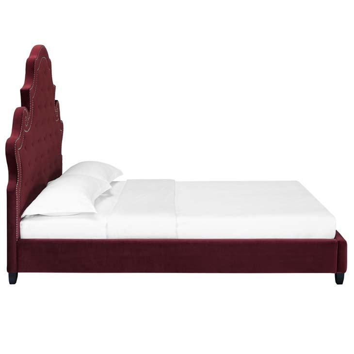 Valentina Queen Velvet Upholstered Platform Bed.