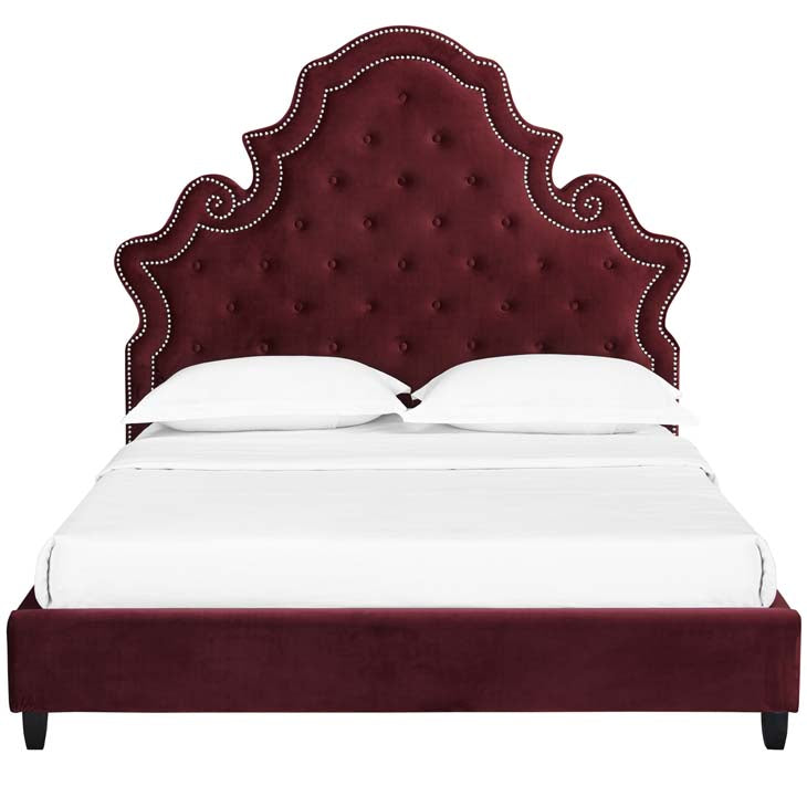 Valentina Queen Velvet Upholstered Platform Bed.