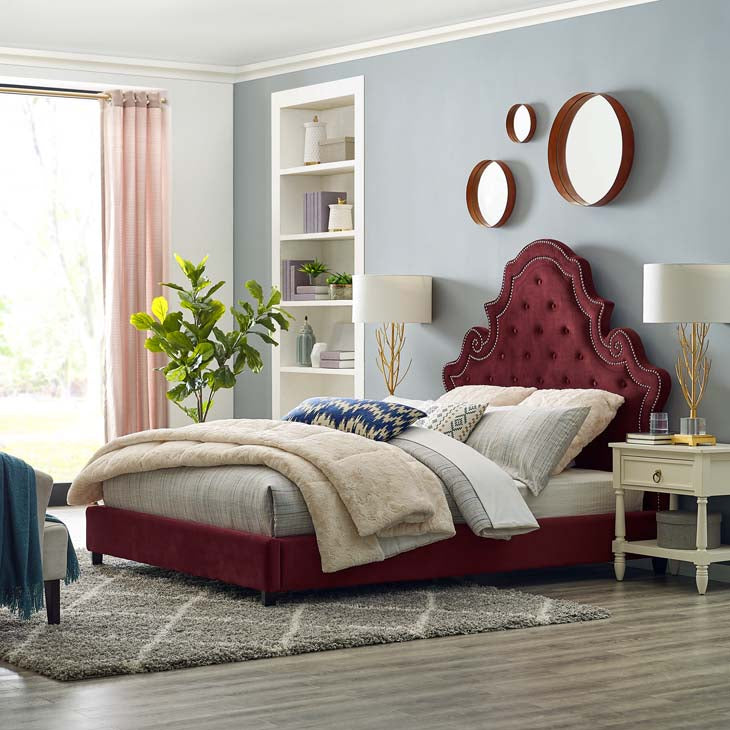 Valentina Queen Velvet Upholstered Platform Bed.