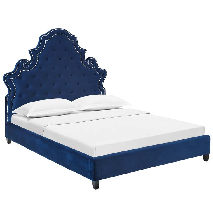 Valentina Queen Velvet Upholstered Platform Bed.