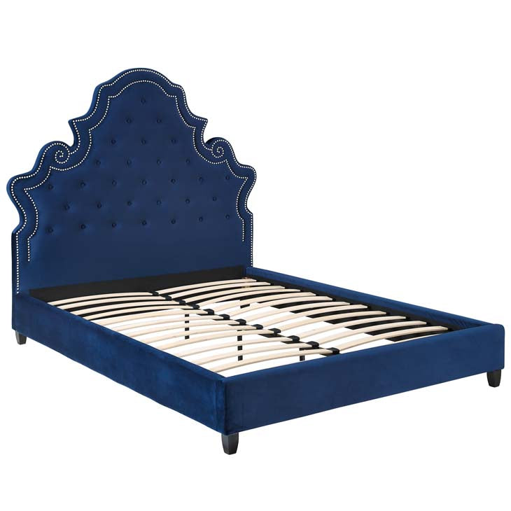 Valentina Queen Velvet Upholstered Platform Bed.