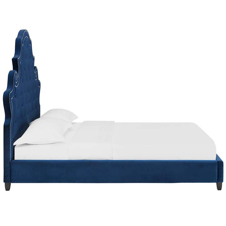 Valentina Queen Velvet Upholstered Platform Bed.
