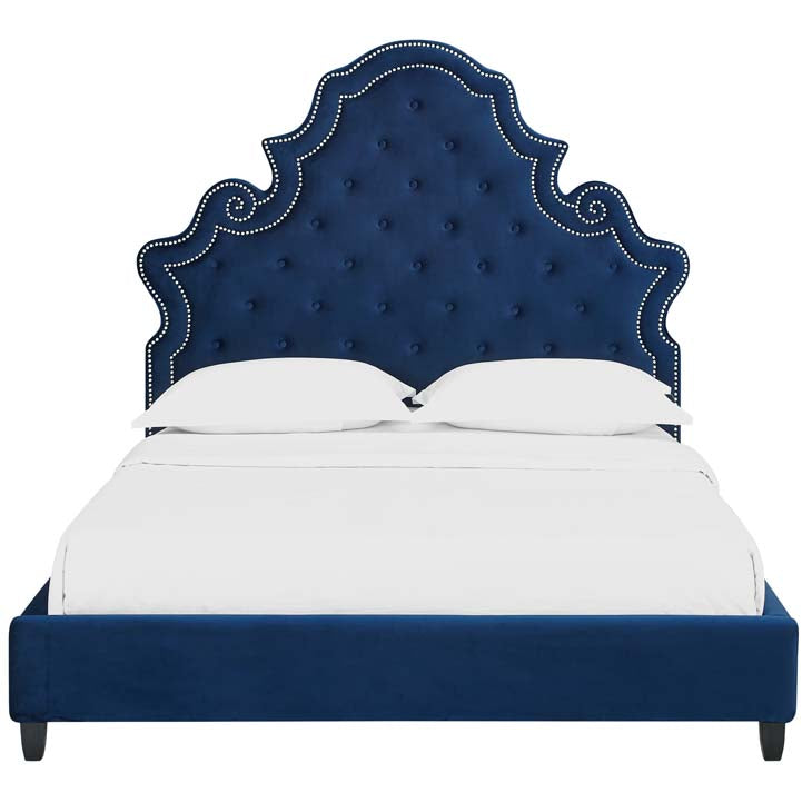Valentina Queen Velvet Upholstered Platform Bed.