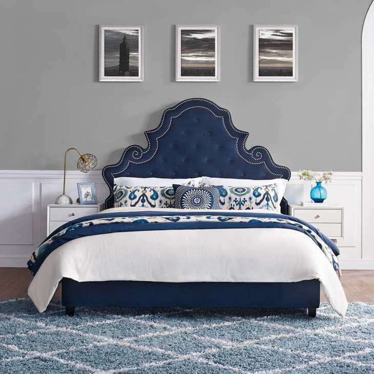 Valentina Queen Velvet Upholstered Platform Bed.