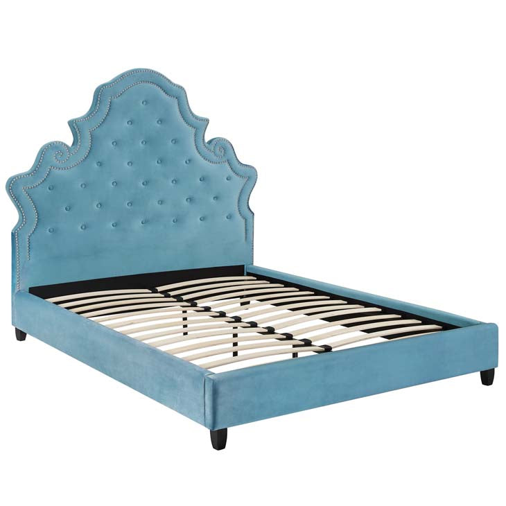 Valentina Queen Velvet Upholstered Platform Bed.