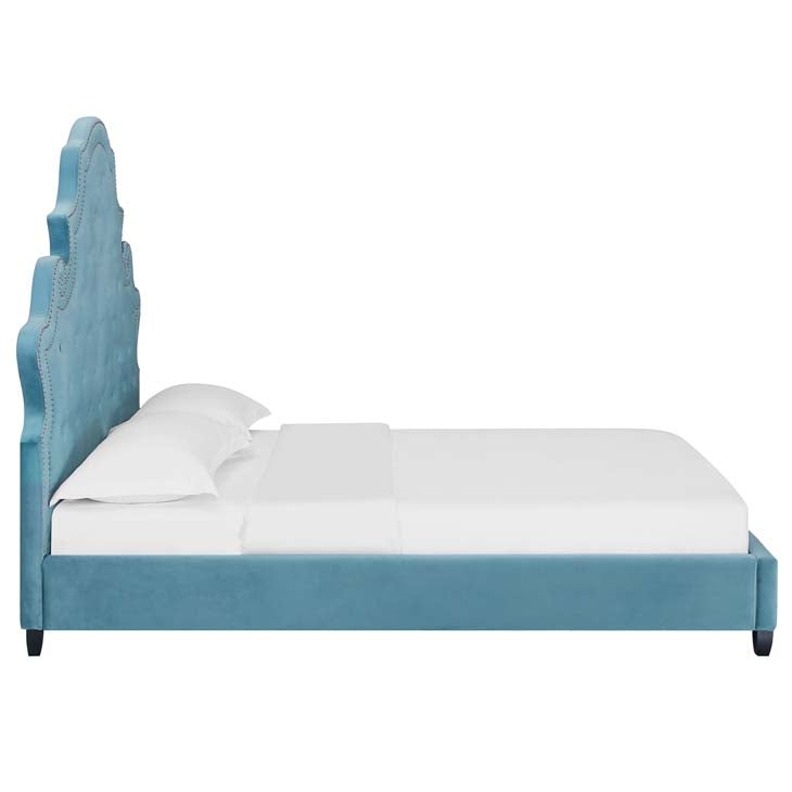 Valentina Queen Velvet Upholstered Platform Bed.