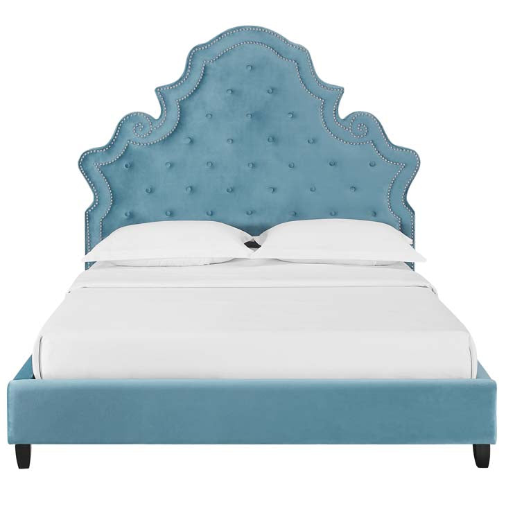 Valentina Queen Velvet Upholstered Platform Bed.
