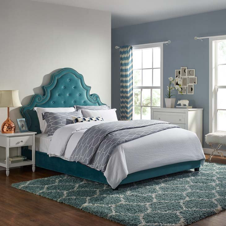 Valentina Queen Velvet Upholstered Platform Bed.