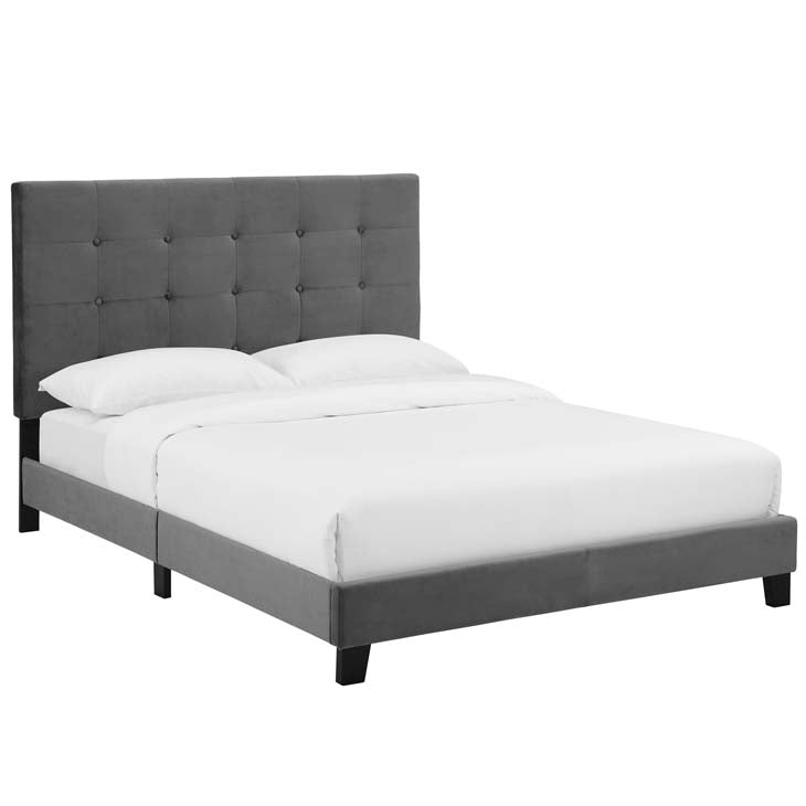 Melanie Queen Button Tufted Upholstered Velvet Platform Bed.