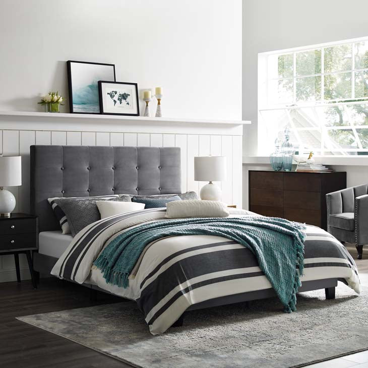 Melanie Queen Button Tufted Upholstered Velvet Platform Bed.