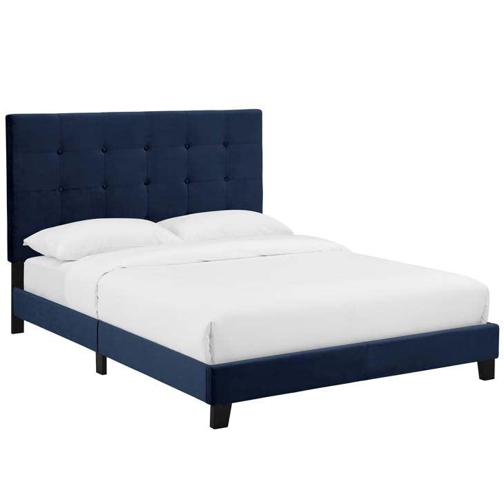 Melanie Queen Button Tufted Upholstered Velvet Platform Bed.