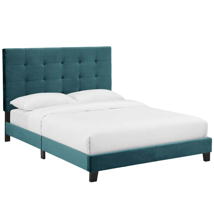 Melanie Queen Button Tufted Upholstered Velvet Platform Bed.