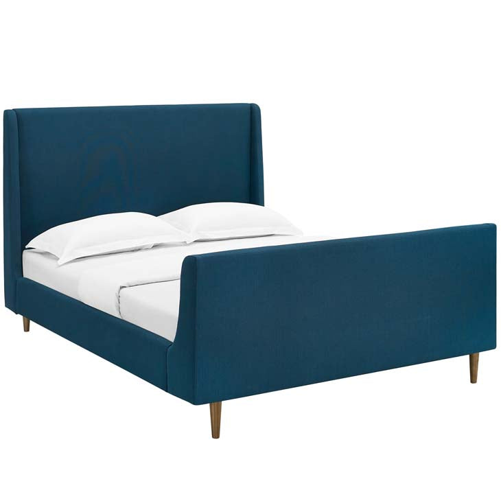 Aubree Queen Upholstered Fabric Sleigh Platform Bed.