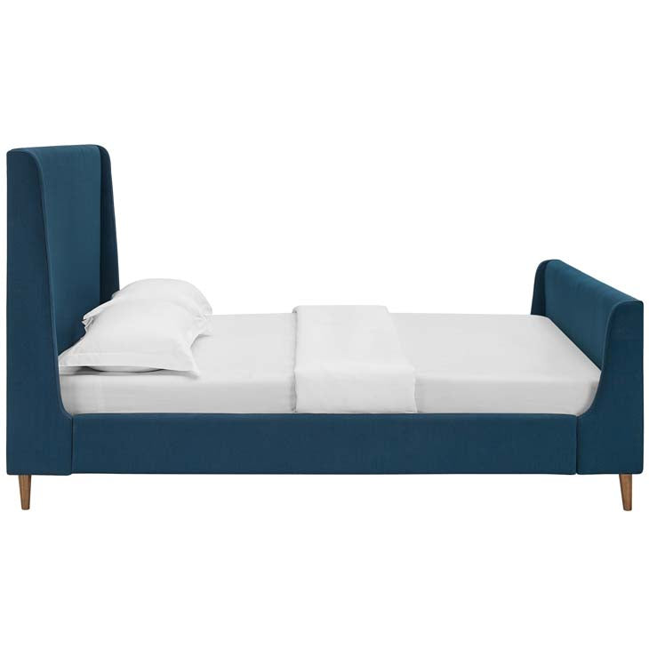 Aubree Queen Upholstered Fabric Sleigh Platform Bed.
