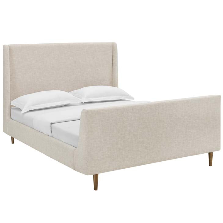 Aubree Queen Upholstered Fabric Sleigh Platform Bed.