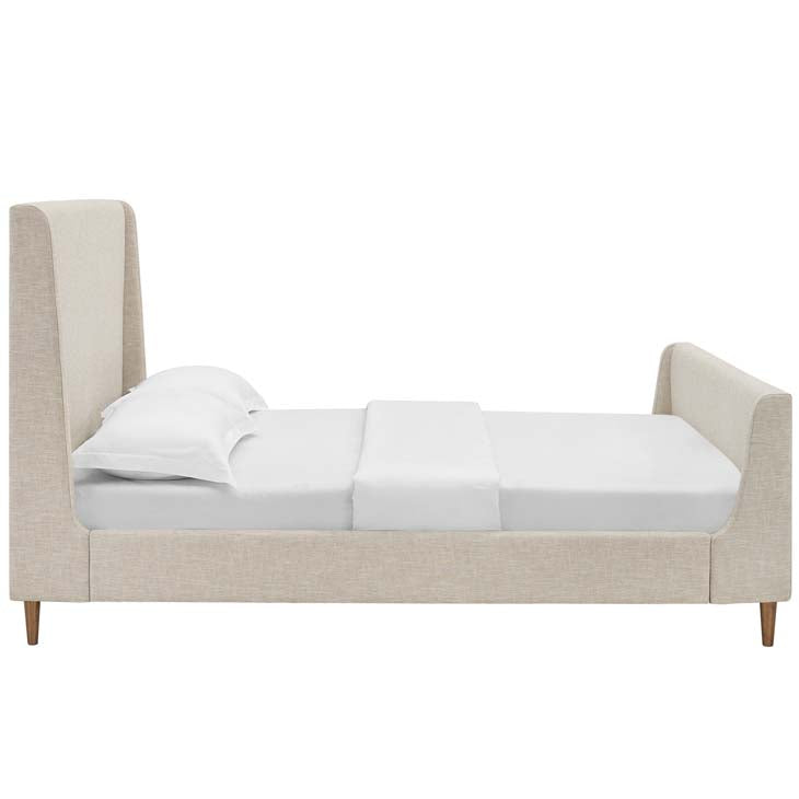 Aubree Queen Upholstered Fabric Sleigh Platform Bed.