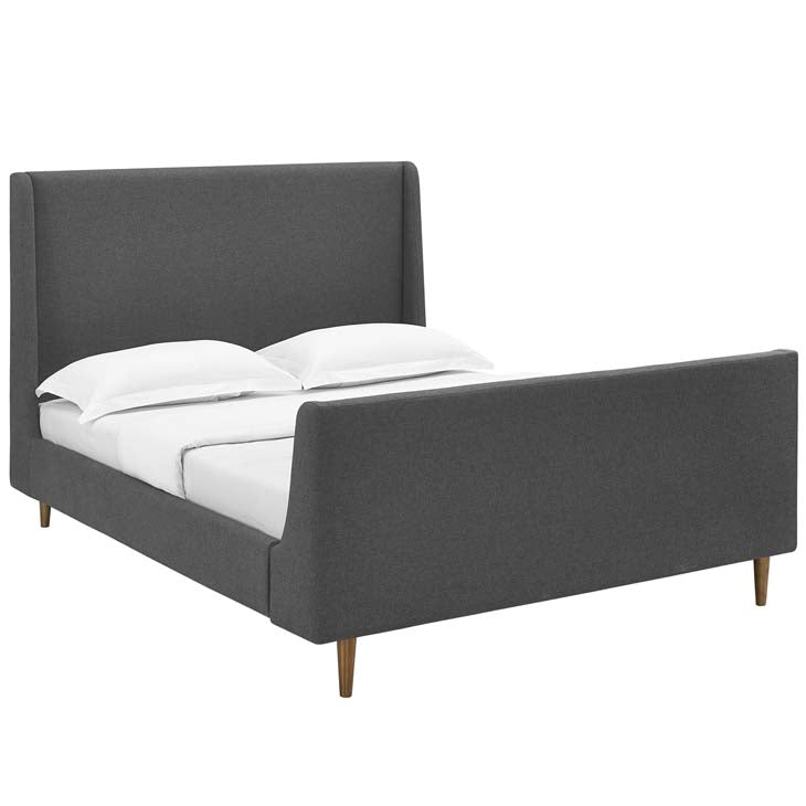 Aubree Queen Upholstered Fabric Sleigh Platform Bed.
