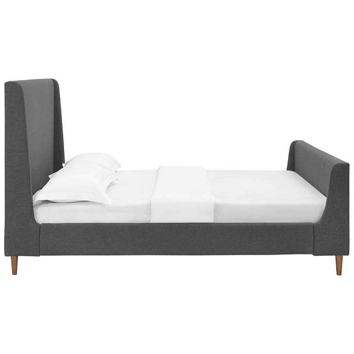 Aubree Queen Upholstered Fabric Sleigh Platform Bed.