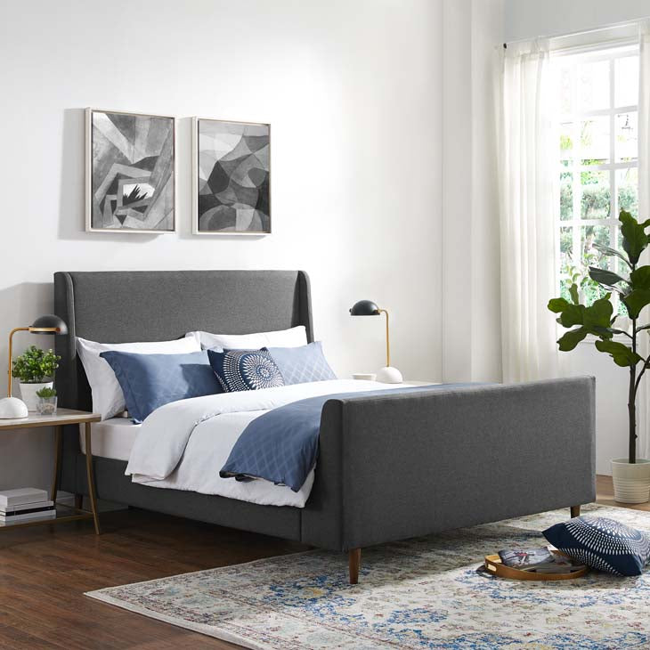 Aubree Queen Upholstered Fabric Sleigh Platform Bed.