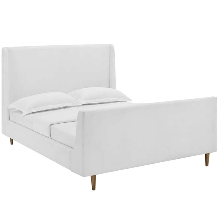 Aubree Queen Upholstered Fabric Sleigh Platform Bed.