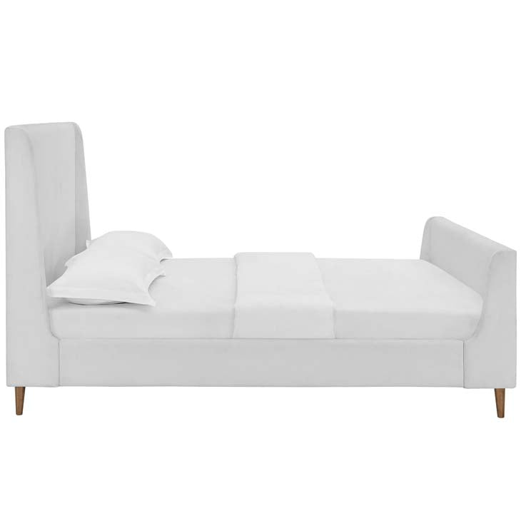 Aubree Queen Upholstered Fabric Sleigh Platform Bed.