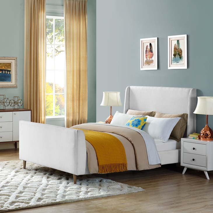 Aubree Queen Upholstered Fabric Sleigh Platform Bed.
