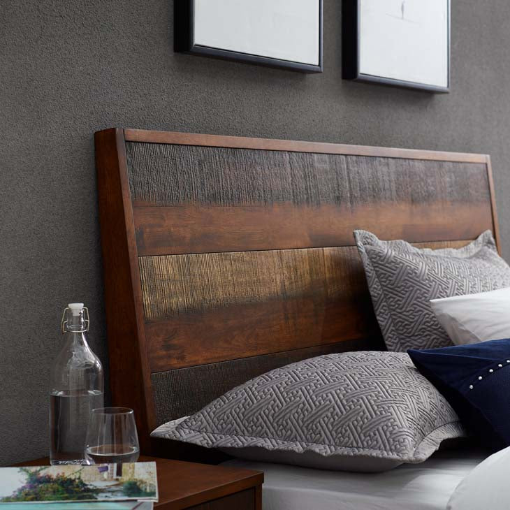 Arwen Queen Rustic Wood Bed in Walnut.