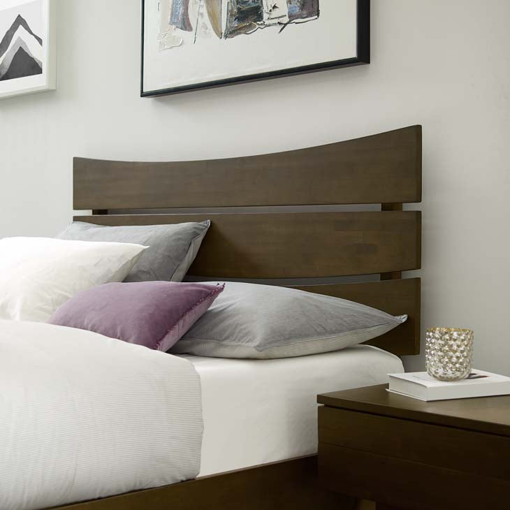 Everly Queen Wood Bed in Walnut.