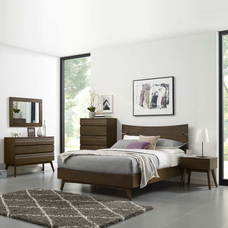 Everly Queen Wood Bed in Walnut.