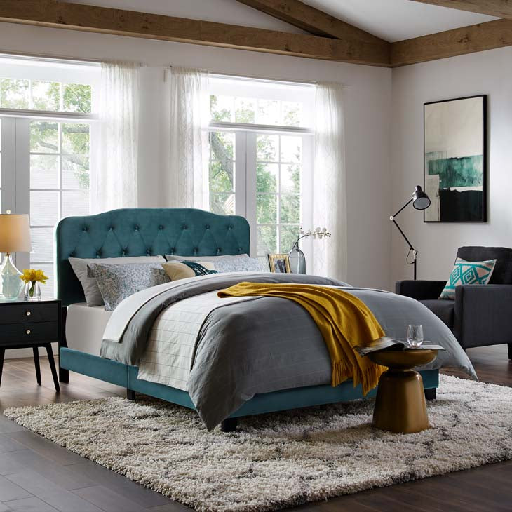 Amelia Upholstered Bed in Velvet.