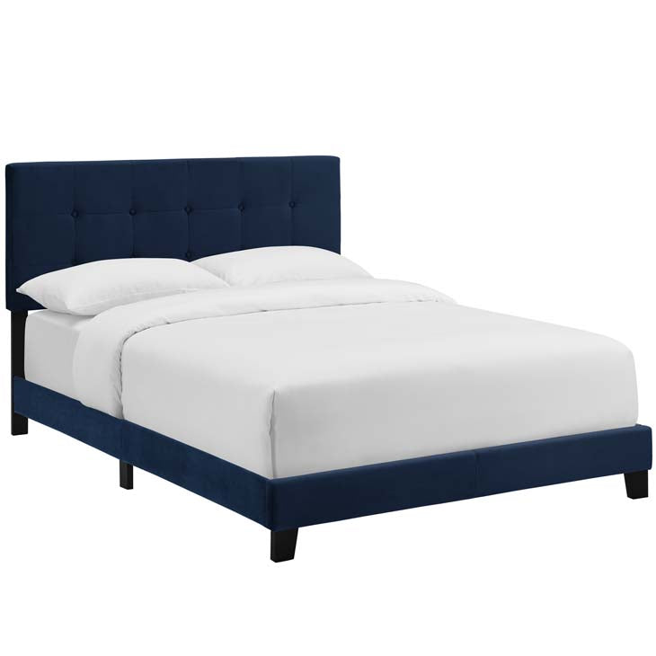 Amira Upholstered Bed in Velvet.
