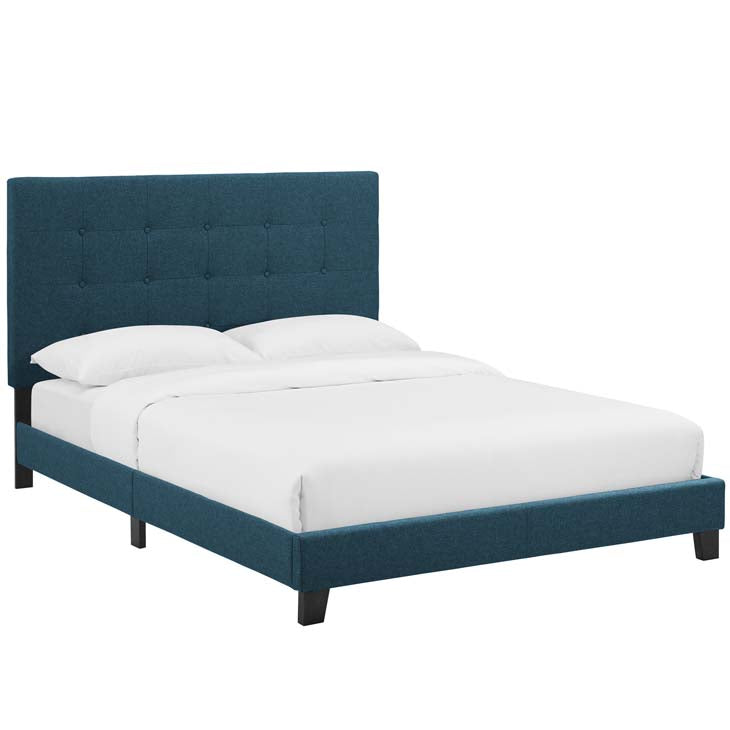 Melanie Queen Button Tufted Upholstered Fabric Platform Bed.