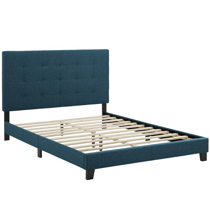 Melanie Queen Button Tufted Upholstered Fabric Platform Bed.