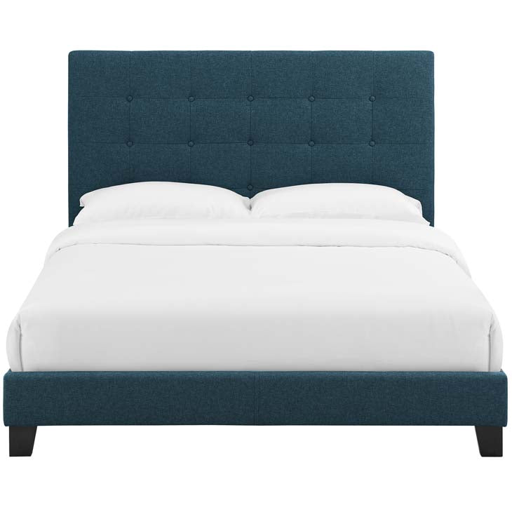 Melanie Queen Button Tufted Upholstered Fabric Platform Bed.