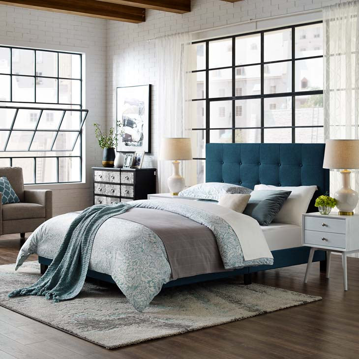 Melanie Queen Button Tufted Upholstered Fabric Platform Bed.