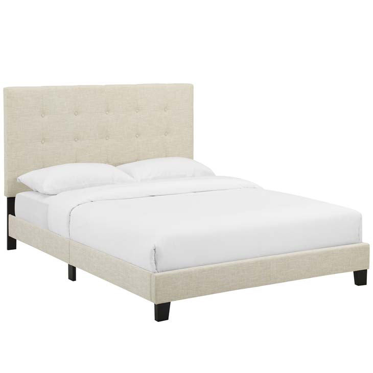 Melanie Queen Button Tufted Upholstered Fabric Platform Bed.