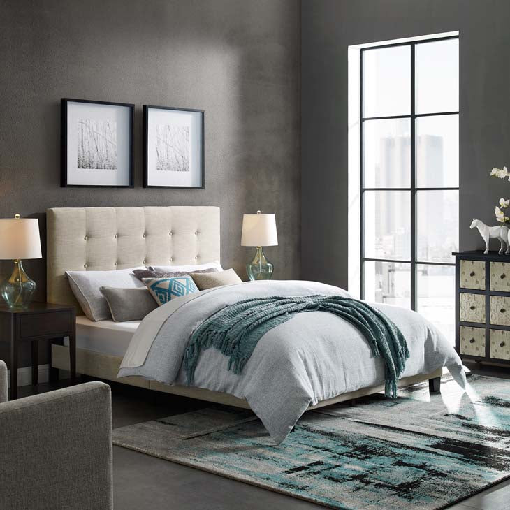 Melanie Queen Button Tufted Upholstered Fabric Platform Bed.