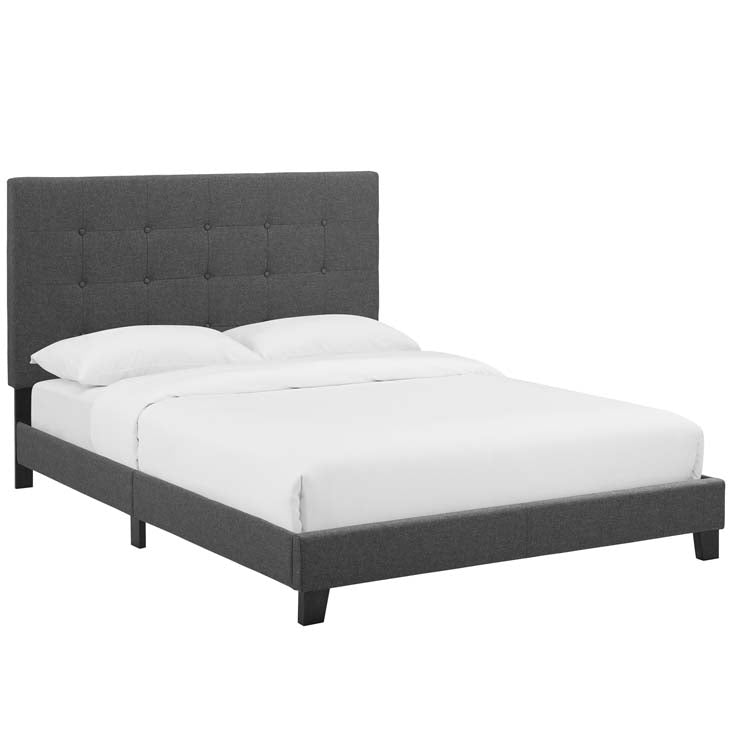 Melanie Queen Button Tufted Upholstered Fabric Platform Bed.